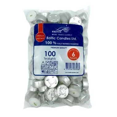 Telys Brennetid 6 timer, hvite 100 stk./pose - (6 poser x 100 stk./kartong)