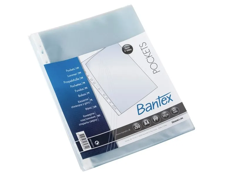 Lomme Bantex med åbning i top og langs hulkant 0,09 mm transparent - (50 stk.)