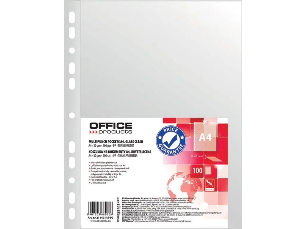 Office Products dokumentomslag i PP, A4, krystall, 30 mikron, 100 stk.
