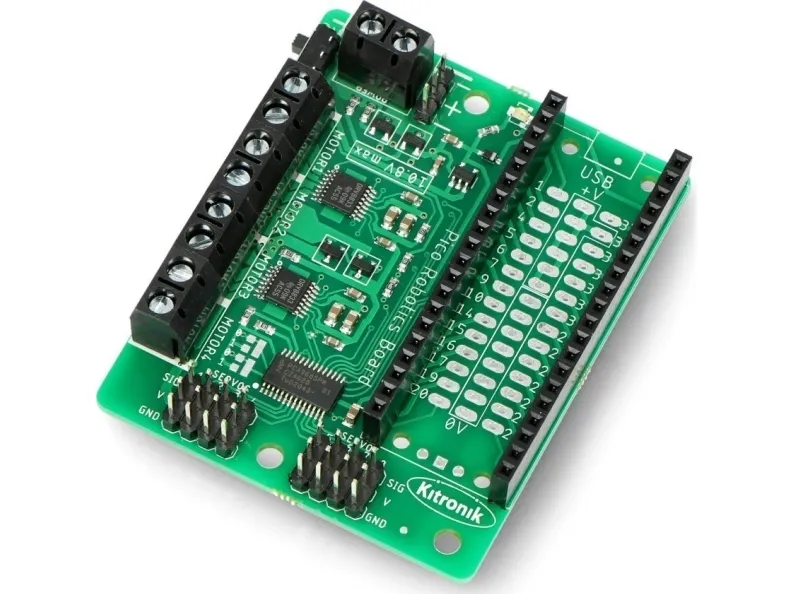 Raspberry Pi Kitronik Robotics Board - kontroller for 4 motorer og 8 servomekanismer - 3-10,8V - for Raspberry Pi Pico - Kitronik 5329}