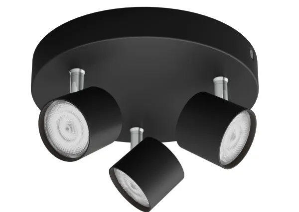 Philips Star-spotlys til tak/vegg, 3 stk., Innsunket spotlight, Ikke-utskiftbare pærer, LED, 2700 K, 1500 lm, Svart