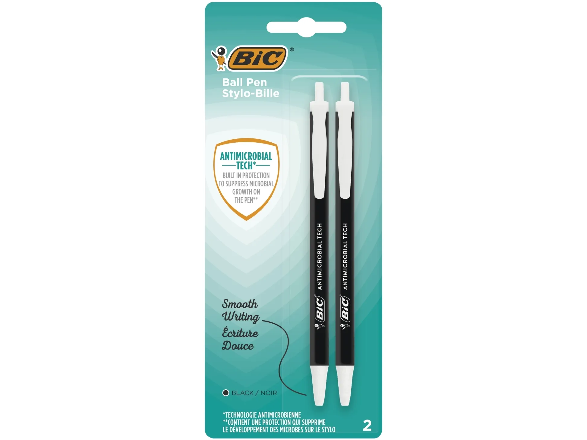 Kuglepen BIC Antimicrobial Tech Medium sort - certificeret som antimikrobiel overfladebeskyttelse - (2 stk.)