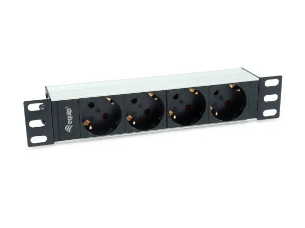 Equip 333311, Grunnleggende, 1U, Horisontal, Aluminium, Sort, Sølv, 4 AC-utganger