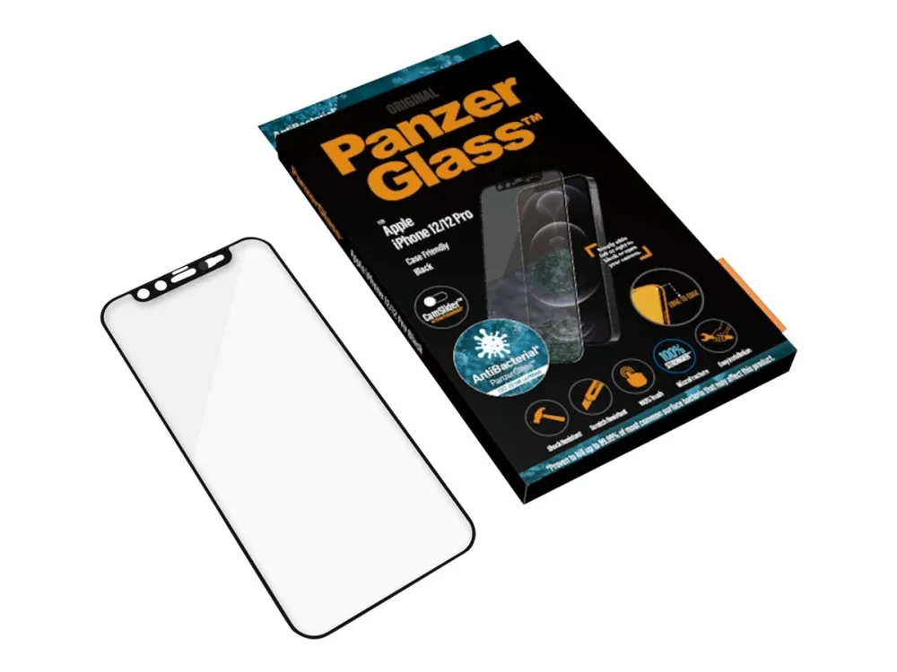 PanzerGlass CamSlider - Skjermbeskyttelse for mobiltelefon - glass - rammefarge svart - for Apple iPhone 12, 12 Pro