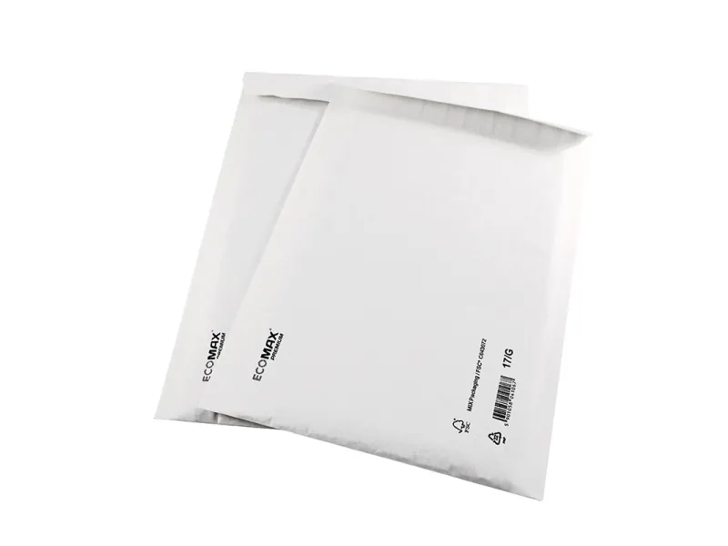 Boblepose, Boblekuvert, 370 x 480 mm Kort side åben, hvid, vægt: 0.102 kg pakke a 50 stk, palle a 16