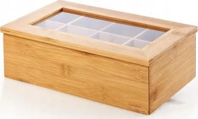 KOOPMAN bambus te-boks 32x20x6,5 cm med gjennomsiktig lokk