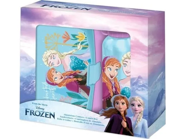 Kids Euroswan sett med drikkeflaske i aluminium + matboks Kraina Lodu. Frozen FR50009