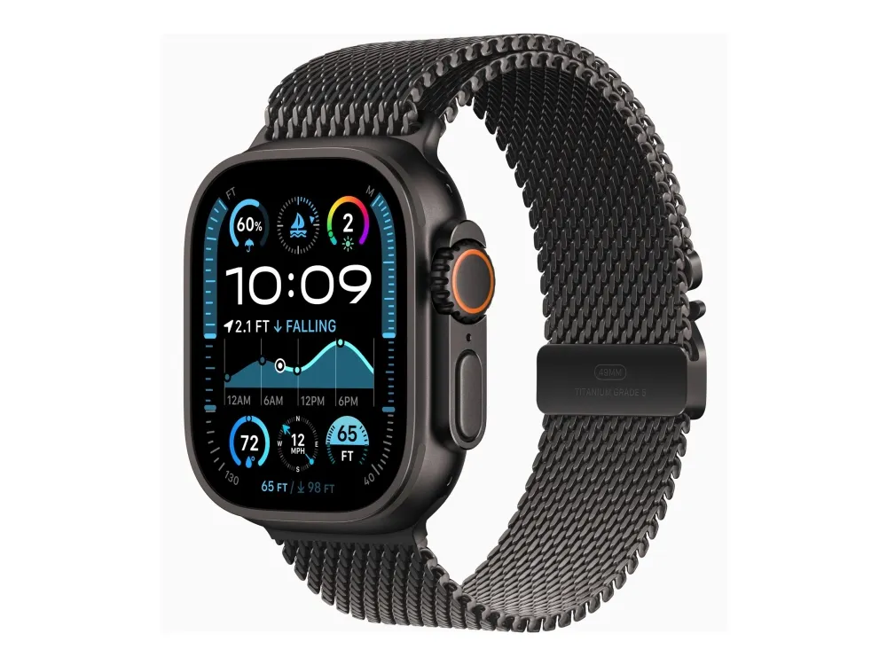 Apple Watch Ultra 2 - 49 mm - svart titan - smartklokke med fint strikket løkke - båndbredde: M - 64 GB - LTE, Wi-Fi 4, UWB, Bluetooth - 4G - 61.8 g