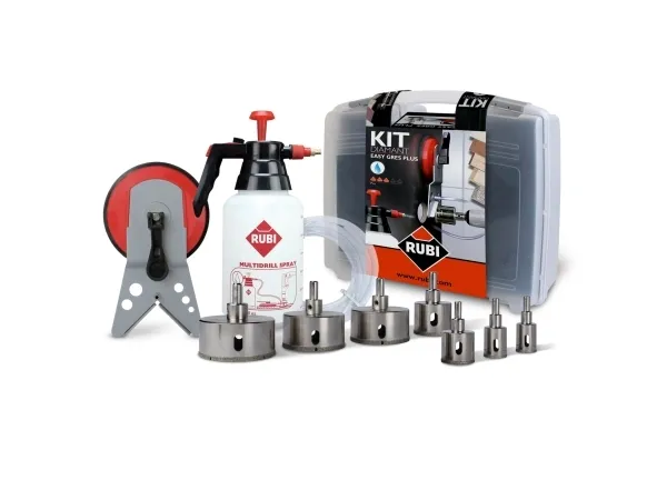 RUBI Easy Gres Plus Kit, Drill, Drill bit set, 27 mm, Fine stoneware, Glass, Granitt, Marmor, Porselen, 7 stykker, Diamantdrillbor
