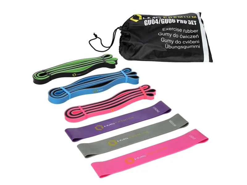 HMS Powerband GU04/06 Pro sett med ulike motstandsnivåer, flerfarget, 6 stk