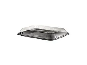 Plastbakke 1-rum 460x300 mm sort fad med løst klart låg RPET,25 stk/krt