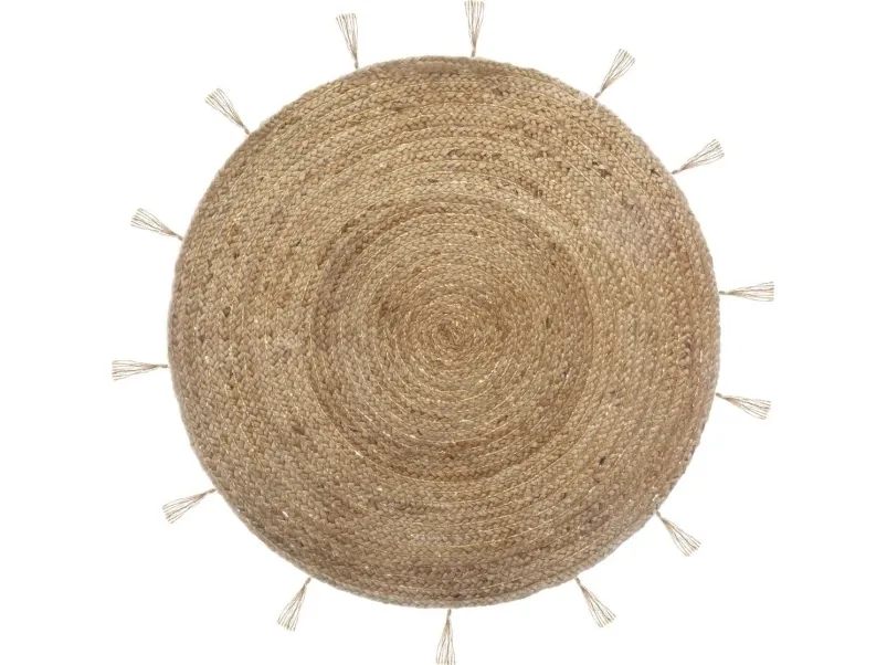Dekorativt hjem Jute dekorativt teppe Ø 80 cm, rundt, med frynser