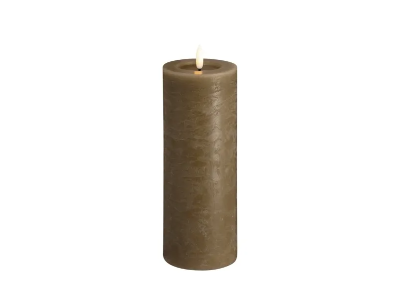 Moods & More LED rustikk blokklys i dark sand med smelte­effekt – Ø 7,4 cm x H 20 cm