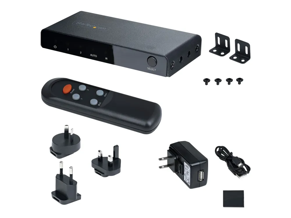 Startech 2-Port 8K HDMI Switch, HDMI 2.1 Switcher 4K 120Hz/8K 60Hz UHD, HDR10+, HDMI Switch 2 In 1 Out, Auto/Manual Source Switching, Remote Control and Power Adapter Included - 7.1 Channel Audio/eARC (2PORT-HDMI-SWITCH-8K) - Video/audio switch - 2 x HDMI - stasjonær