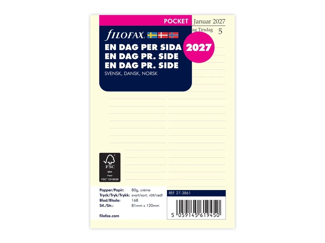 Kalenderpåfyll Refill Pocket 2027 Dag per side Svensk/Dansk/Norsk