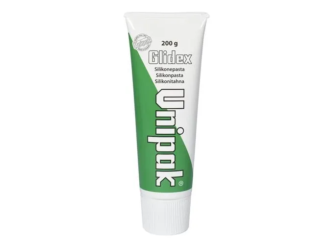 Glidex silikonepasta, 200 g - Lille og handy plasttube.