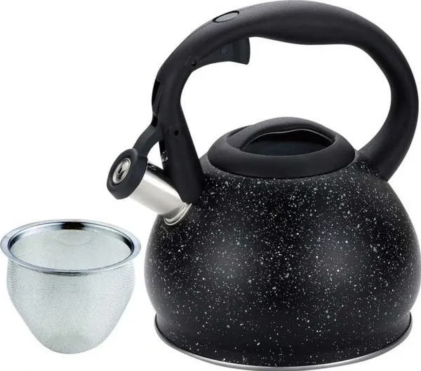 KINGHOFF kjele med sil i rustfritt stål 1,2 L svart marmorert