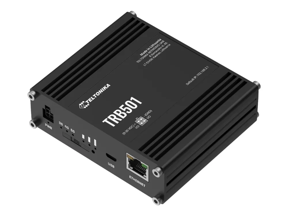 Teltonika TRB501 - Gateway - industriell - 1GbE, 2.5GbE - LTE - 5G, 3G, 4G - 5G NR n1/n3/n5/n7/n8/n20/n28/n38/n40/n41/n71/n75/n76/n77/n78 4G LTE-FDD: B1/B3/B5/B7/B8/B20/B28/B32/B71 4G LTE-TDD: B38/B40/B41/B42/B43 - skrivebord / vegg / DIN-skinne monterbar
