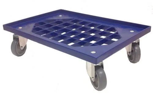 Transporttrolley, m/gitter, m/4 drejelige hjul blå Byggehøjde: 165 mm.