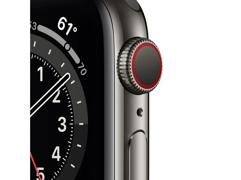Apple Watch Series 6 (GPS + Cellular) - 40 mm - rustfritt grafittstål - smartklokke med sportsbånd - fluorelastomer - svart - båndbredde: S/M/L - 32 GB - Wi-Fi, Bluetooth - 4G - 39.7 g