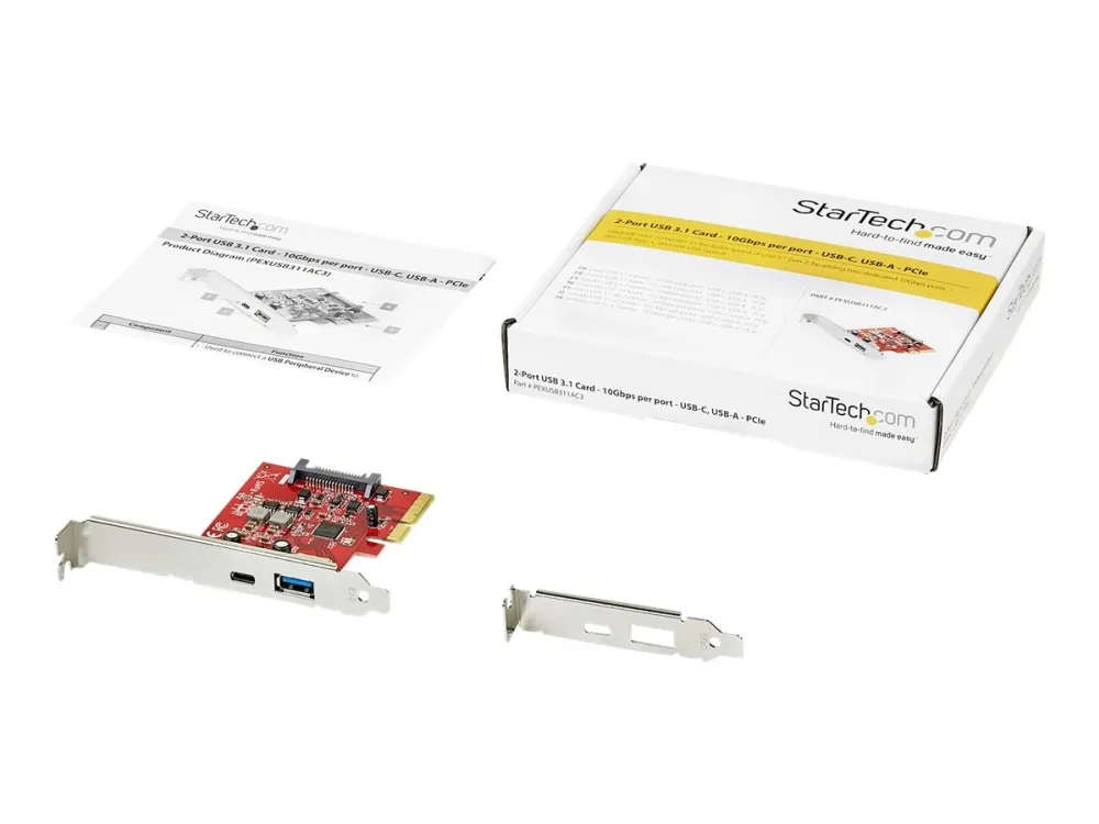 Startech 2-Port 10Gbps USB-A & USB-C PCIe Card, USB 3.1 Gen 2 PCI Express Type C/A Host Controller Card Adapter, USB 3.2 Gen 2x1 PCIe Desktop Expansion Add-On Card, Windows/macOS/Linux - Full/Low-Profile - USB-adapter - PCIe 3.0 x4 - USB-C 3.1 x 1 + USB 3.1 Gen 2 x 1 - for P/N: S251BMU313, S251BPU313, S252BU313R