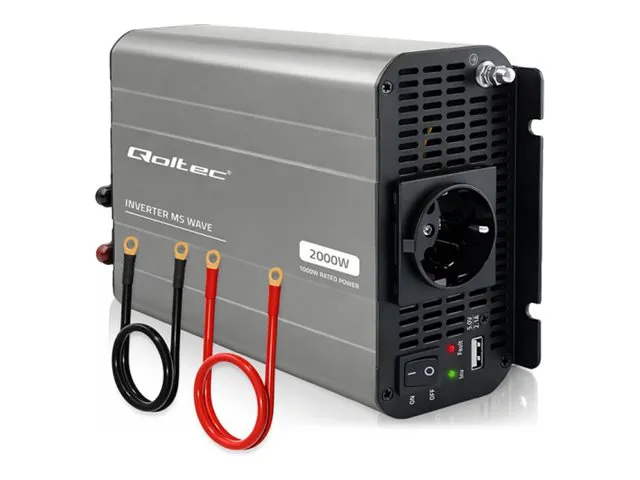 Qoltec - DC-AC strøminverter - ms wave, USB, compatible with LiFePO4 GEL AGM batteries - AC 230 V / DC 12 V - 2000 watt - utgangskontakter: 1 - gråsvart