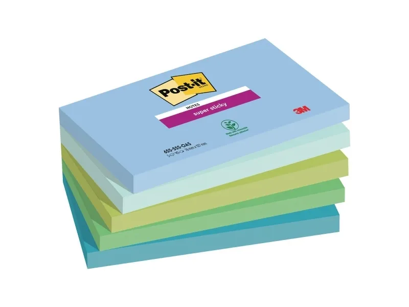 Notes, Post-it, Super sticky, assorteret 127x76mm, pakke a 5 stk