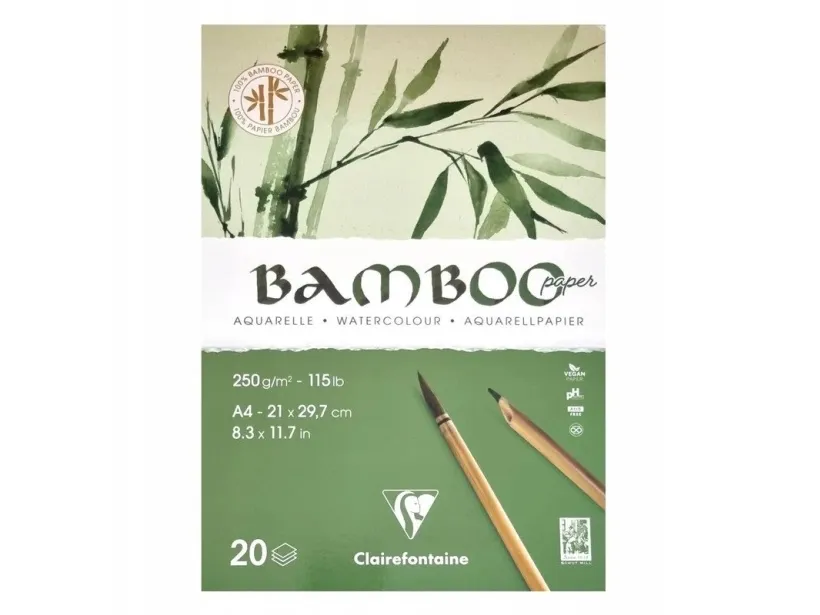 Clairefontaine Akvarel Papir 100% Bamboo Paper 20 ark A4, 250gram, Toplimet, kraftig papbagside