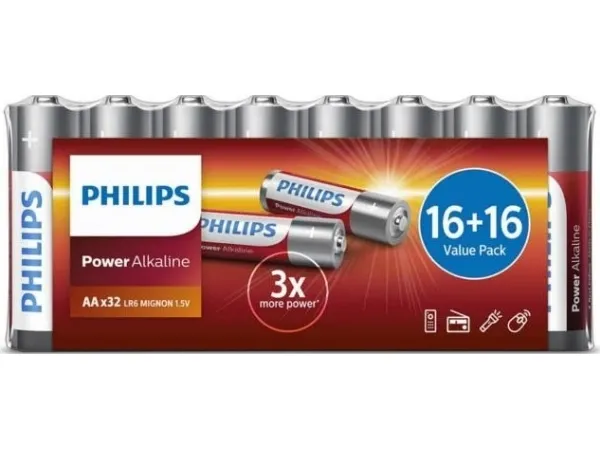 Philips Power Alkaline Batteri LR6P32FV/10, Engangsbatteri, AA, Alkalinsk, 1,5 V, 32 stykker, 5 år
