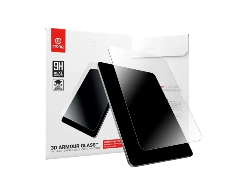 Crong 3D Armour Glass – Szklo hartowane iPad Air 11” M3 (2025) / iPad Air 11” M2 (2024) / iPad Pro 11 (2022-2018), Blank skjermbeskytter, Blank, 9H, Aluminiumsilikat, 1 stykker