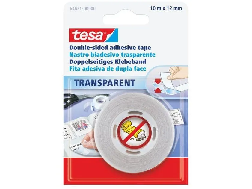Tesa - Dobbelsidig tape - 12 mm x 10 m - polypropylen - krystallklar