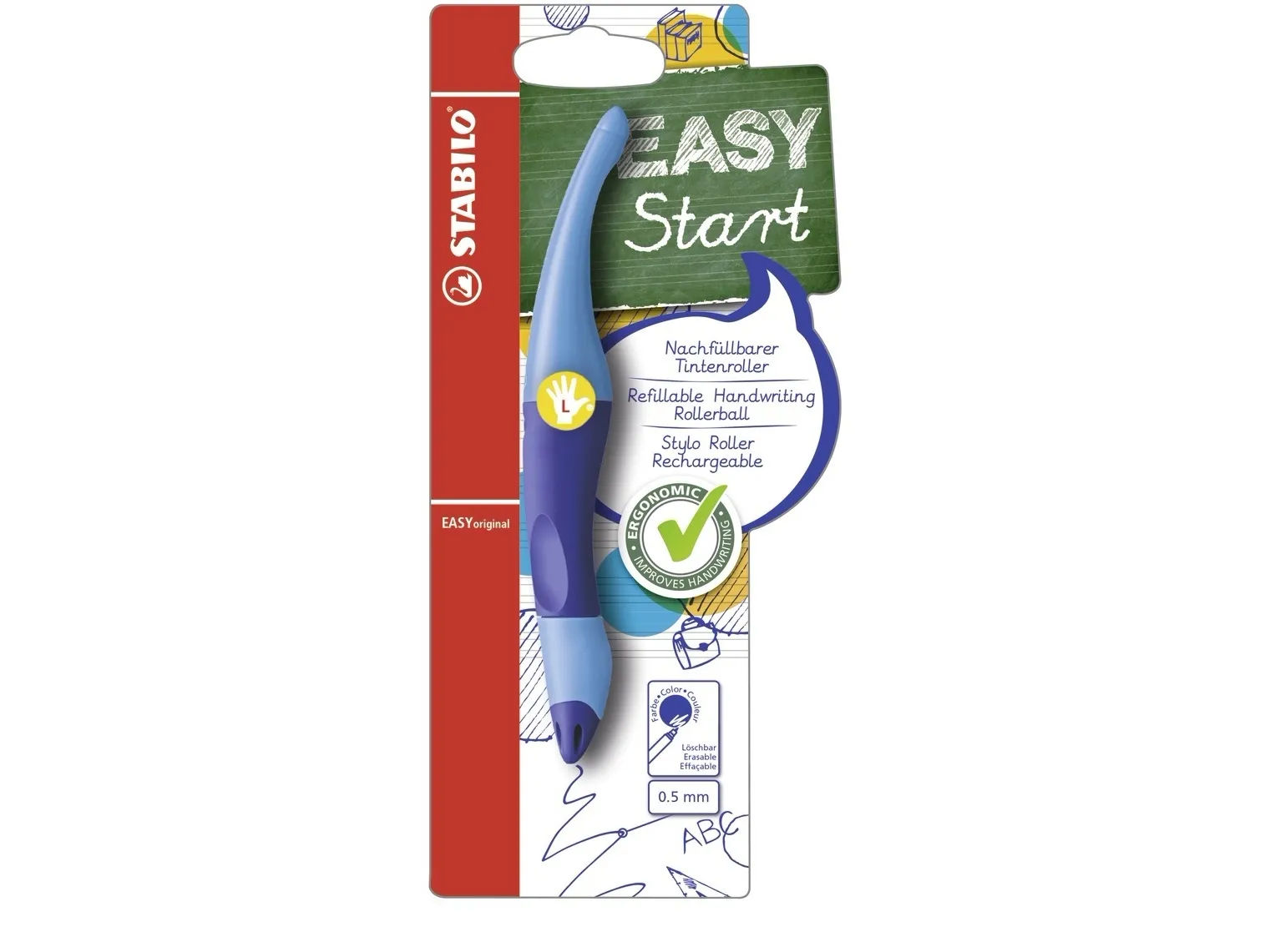STABILO EASYoriginal, Kulepenn, Blå, Blå, 0,5 mm, Medium, Venstrehendt