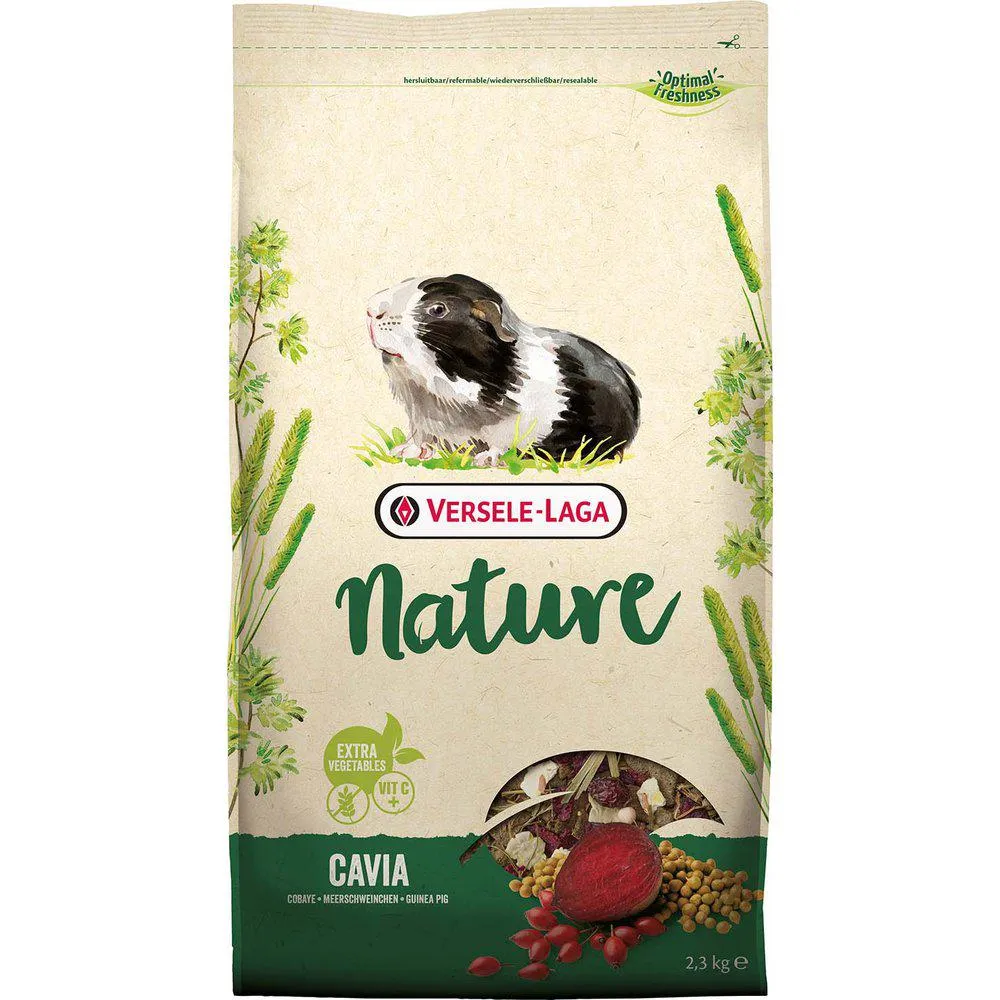 Versele-Laga Cavia Nature, Matbit, 2,3 kg, Guinea gris, Vitamin A, Vitamin C, Vitamin D3, Vitamin E, Kopper, Jod, Strykejern, Mangan, Selen, Zink, 15%