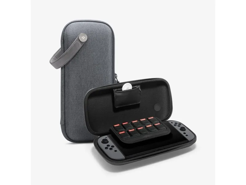 Spigen Klasden Pouch, Veske beholder, Nintendo, Grå, EVA ( Ethylene-vinyl-acetat), Stoff, Nintendo Switch, Fallsikker, Ripebestandig