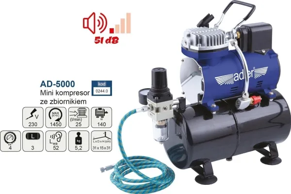 Adler mini-kompressor/luftrykksdrift til airbrush AD-5000