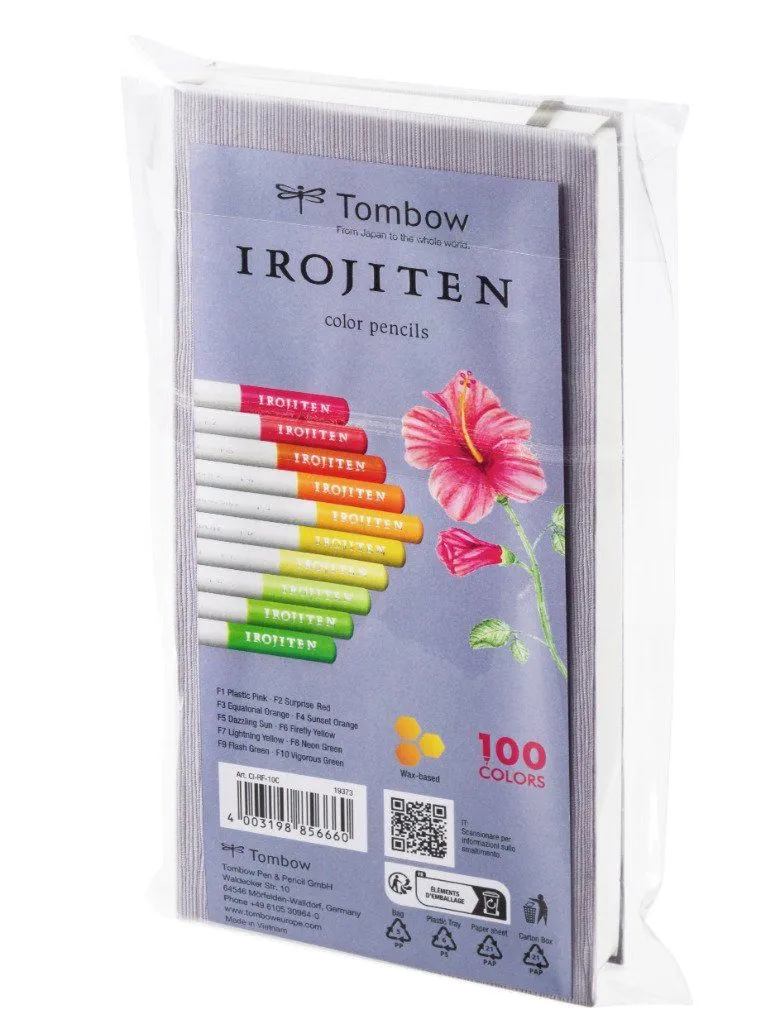 Tombow fargeblyant IROJITEN Volume 7, sett med 10 høykvalitets fargeblyanter i lyse farger, håndlaget, - 1 stk (CI-RF-10C)