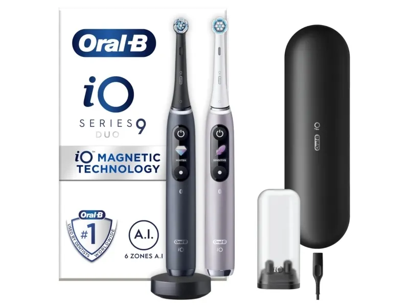 Oral-B Tannbørste iO Series 9 Duo Magnetannbørste 2 stk. Sort Onyx/Rose Quartz + ekstra hode