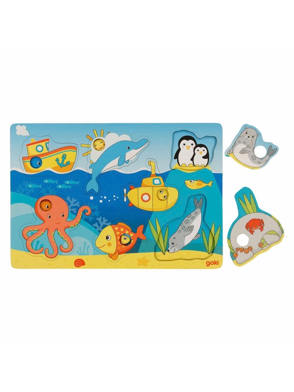 Goki Wooden Background Puzzle Sea Animals 7 pcs. Tre