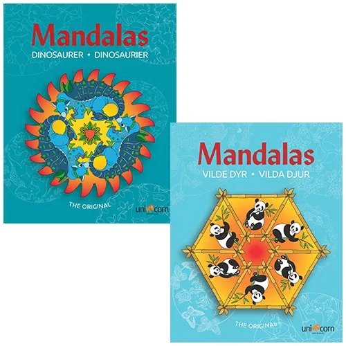 Mandalas malehefter - Ville dyr & dinosaurer - 2 stk. | Språk: Dansk