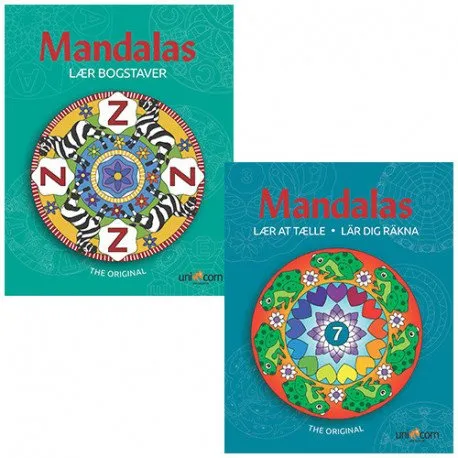 Mandalas malebøker - lær å telle & lær bokstaver - 2 stk. | Språk: Dansk