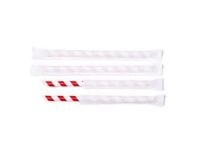 Sugerør Ø12x200 mm uden knæk enkeltpakket m/spids Bionedbrydelig Papir Rødstrib,100 stk/ps - (100 stk.)
