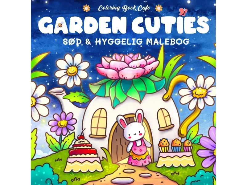 Malebok: Garden Cuties - Cozy Coloring | Coloring Book Cafe | Språk: Dansk