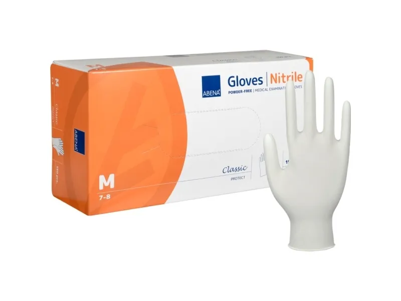 Undersøkelseshanske, ABENA Classic Protect, M, hvit, nitril, pudderfri - (150 stk.)