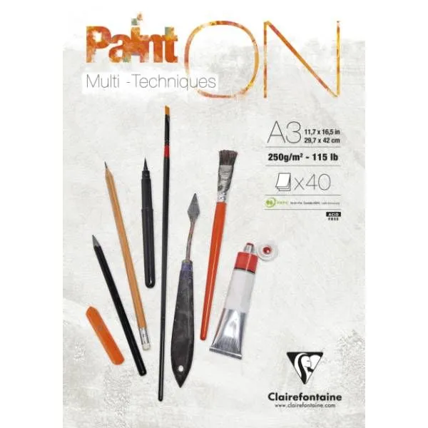 Paint-On Blok A3 250gram 40 ark hvidt papir, multi teknik, toplimet