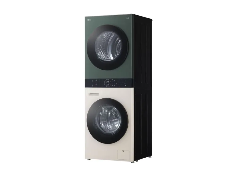LG WashTower WT1210EGF - Washer/dryer set - Wi-Fi - bredde: 60 cm - dybde: 66 cm - høyde: 165.5 cm - frontileggelse - 12 kg - 1400 rpm - nature green/nature beige