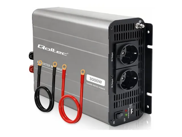 Qoltec - DC-AC strøminverter - ms wave, USB, compatible with LiFePO4 GEL AGM batteries - AC 230 V / DC 12 V - 3000 watt - utgangskontakter: 2 - gråsvart