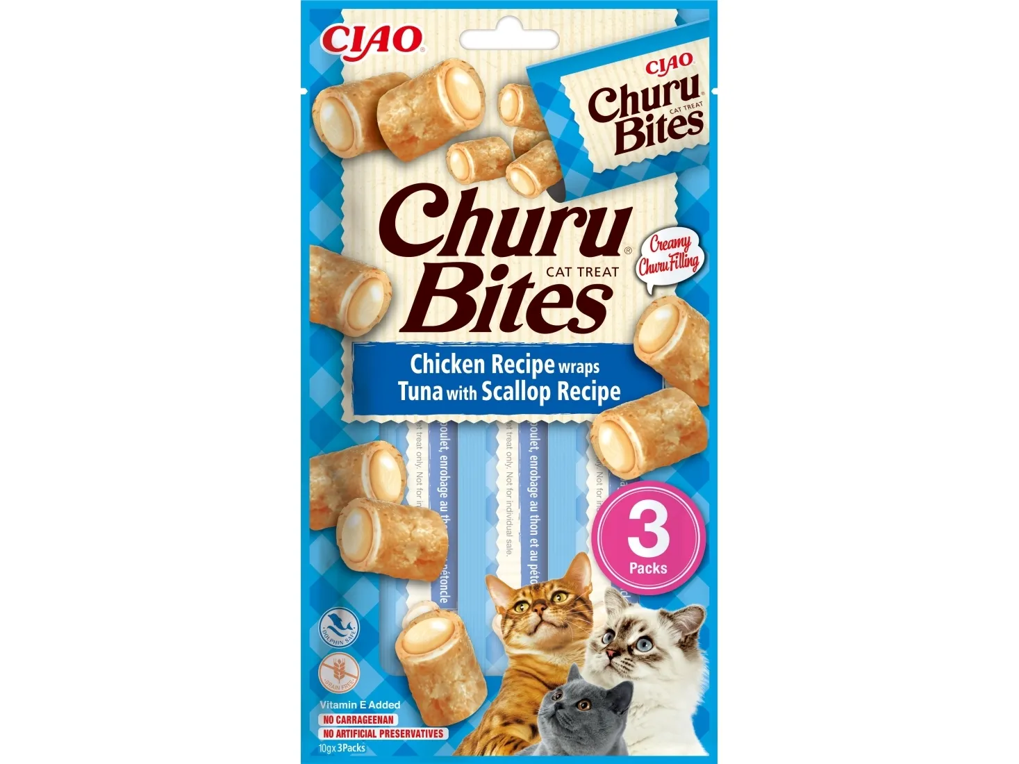 INABA Churu Bites Kylling med tun og kammuslinger - kattelegetøj - 3x10 g