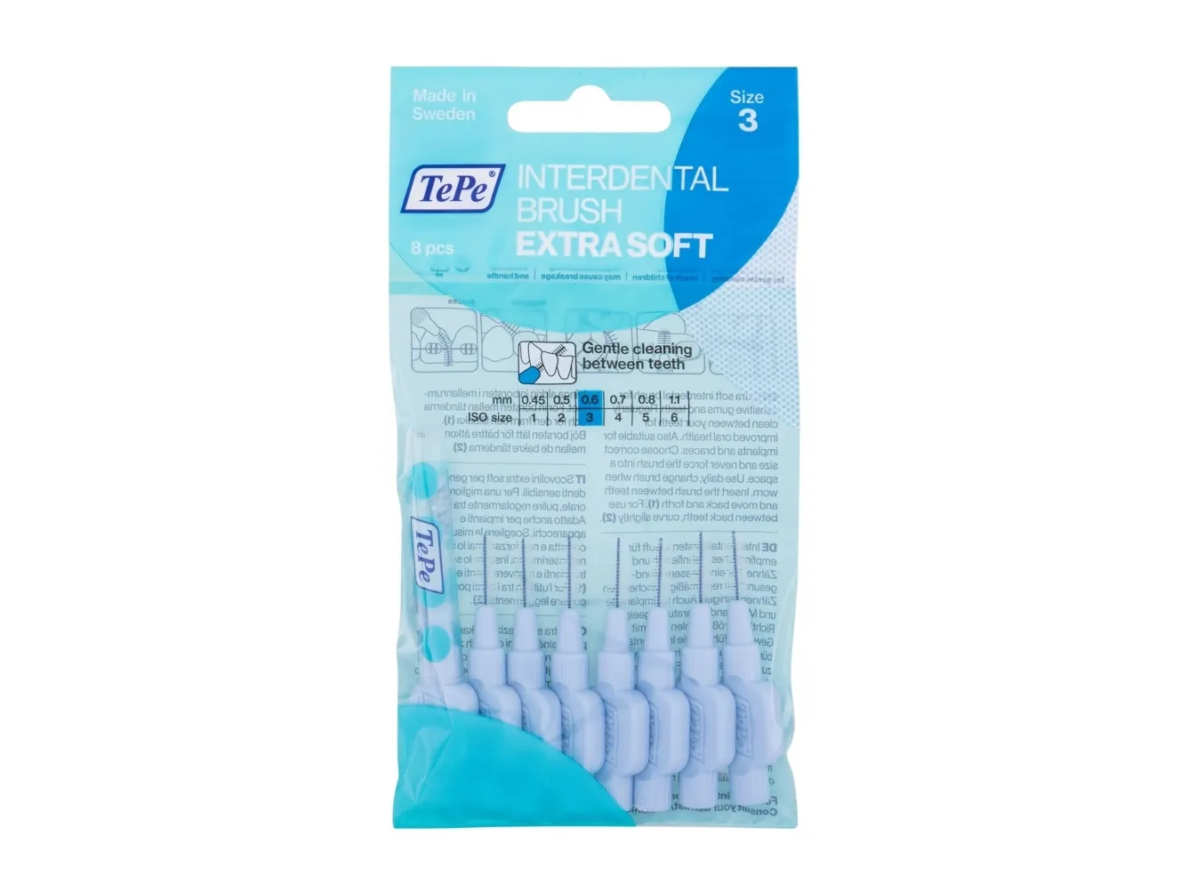 Interdentalbørste Extra Soft 0 6 mm blå 8 stk Meget mykt interdentalkort