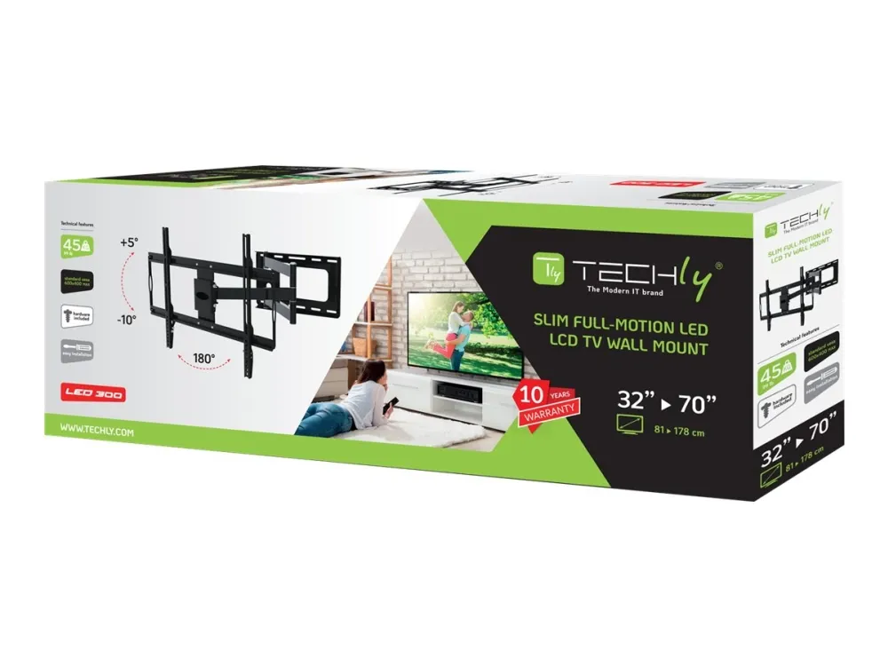 TECHly ICA-PLB 23M - Brakett - Smal - for LCD-TV - svart - skjermstørrelse: 32-70 - monteringsgrensesnitt: inntil 600 x 400 mm - veggmonterbar