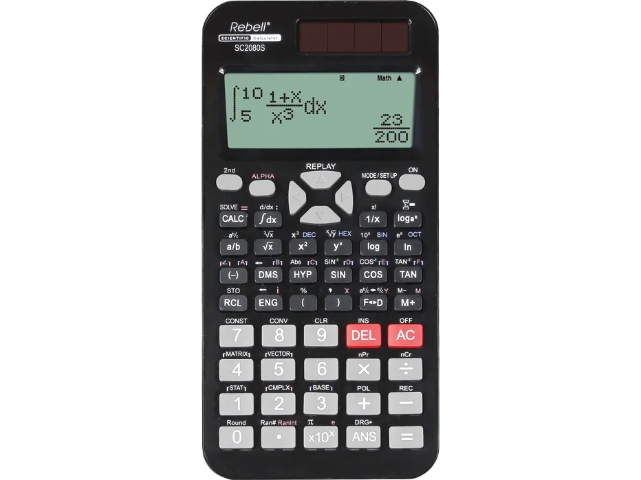 Rebell SC2080S, Lomme, Vitenskaplig, 2 linjer, Batteri/Solcelle, Svart